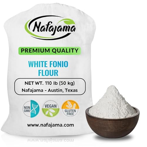 Nafajama enhanced Gluten-Free White Fonio Flour | Ancient African Superfood | All-Natural  Non-GMO  Vegan  High-Fiber - 1 Bag of 110 lb / 50 kg