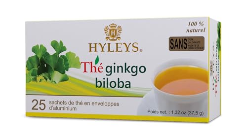 Hyleys Ginkgo Biloba Green Tea - Brain Support Blend With Citrus - 100% Natural, Gluten-Free, Non-Gmo, Memory & Focus Tea - 25 T