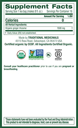 Traditional Medicinals Organic Ginger Herbal Tea, Promotes Healthy Digestion, (Pack Of 2) - 32 Tea Bags Total