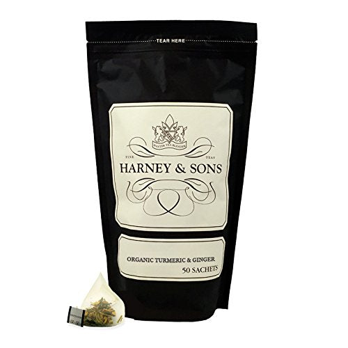 Harney & Sons Organic Ginger Turmeric | Bag Of 50 Sachets W/Organic Apple, Organic Ginger, Organic Lemongrass, And Organic Hibis