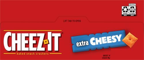 Cheez-It Cheese Crackers, Baked Snack Crackers, Lunch Snacks, Family Size, Extra Cheesy, 21oz Box (1 Box) (Pack of 2)