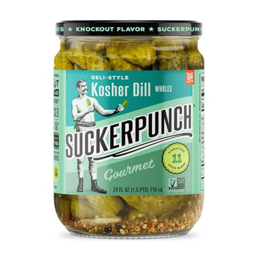 SuckerPunch Deli-Style Kosher Dill Wholes, No High Fructose Corn Syrup, Vegan Friendly, Gluten Free & Non-GMO, 24 Ounce (Pack of