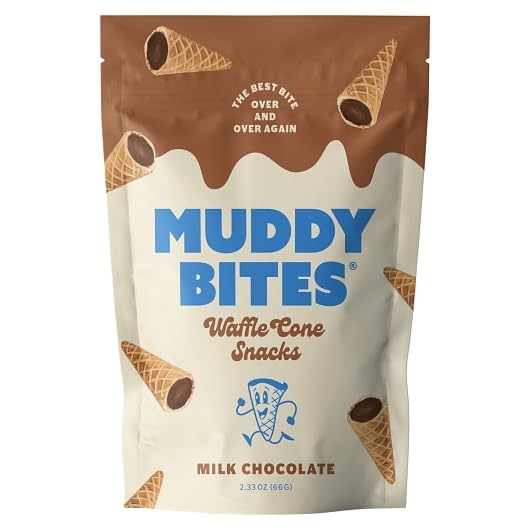 Muddy Bites Waffle Cone Snacks  Milk Chocolate Flavor  The Best Bite Over & Over Again  Kosher  Non-GMO  2.33 Ounce (Pack of 12)