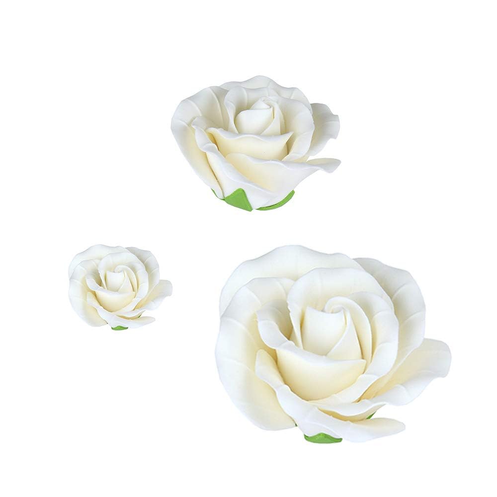 O'Creme Garden Roses Gumpaste Flower Set - White Edible Flowers For Cake Decorating - Sugar Paste Flowers For Cakes, Candy, Cupc