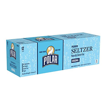 Polar Beverages Polar Seltzer Water Original, 12 fl oz cans, 12 pack, 33.8 Fluid Ounce (Pack of 12)