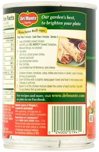 Del Monte, Mexican Recipe Stewed Tomatoes (With Jalapenos, Garlic & Cumin), 14.5Oz Can (Pack Of 6)
