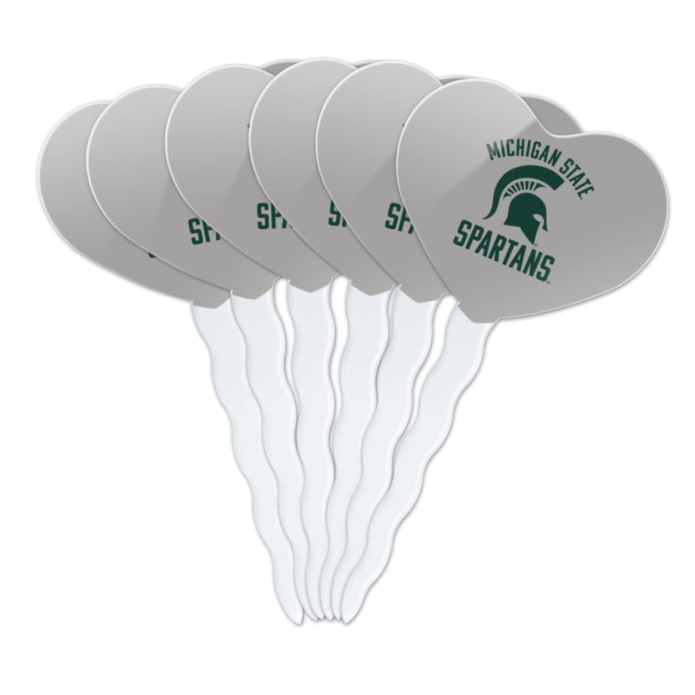 GRAPHICS & MORE Cupcake Toppers Set of 6, Acrylic, Michigan State Spartans Heart Love Design
