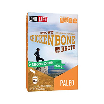 Lonolife Low-Sodium Chicken Bone Broth Sticks: 10G Protein, Keto-Friendly - 24 Portable Servings