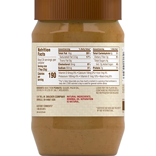 Jif Natural Creamy Peanut Butter Spread - Contains 90% Peanuts, 40 Ounces