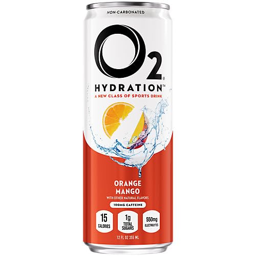 O2 Sports Recovery Drink | 120% Electrolytes | Orange Mango | 12 oz Cans (Pack of 12)
