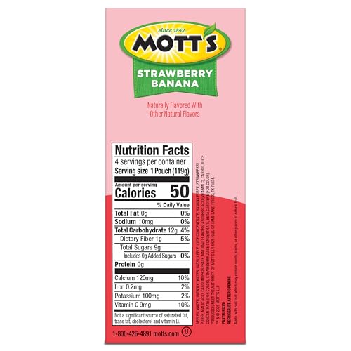 Motts Fruit Smoothies Strawberry Banana, 4.2 oz Clear Pouches, 24 Count (6 Packs of 4), Non-dairy, Made With Oatmilk, Made With