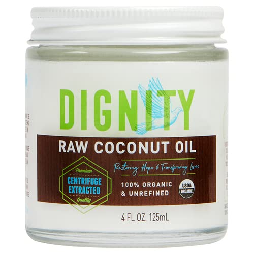 Dignity Coconuts Raw Coconut Oil - 100 Organic Unrefined Coconut Oil - 4 Fl Oz Glass Jar - Centrifuge Extracted