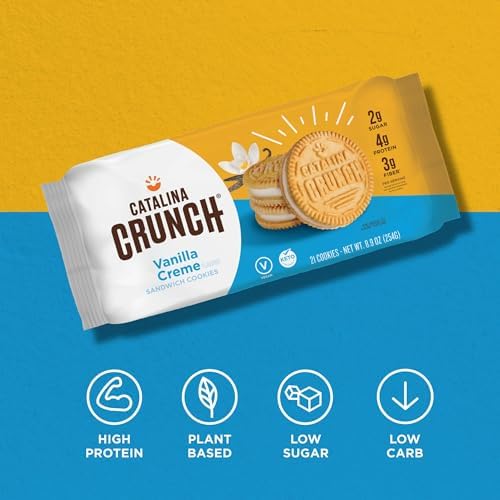 Catalina Crunch Vanilla Creme Sandwich Cookies, Low Carb, Low-Sugar Snacks, Keto Snacks, 8.9 Oz (21 Cookies)