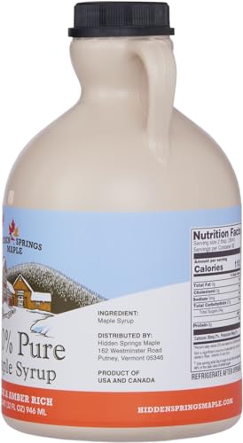 Hidden Springs Maple Amber Rich Quart 100% Pure Maple Syrup Usa/Can, Bpa-Free Jug
