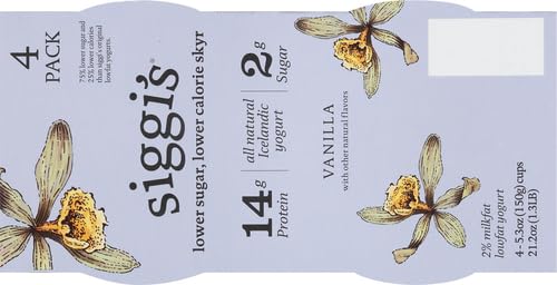 Siggis Icelandic Low Fat Skyr Yogurt Vanilla 2% Milkfat - 4 pk