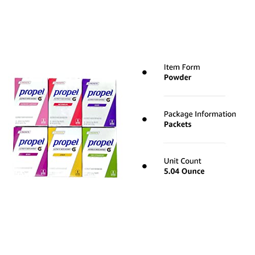 Propel Powder Packets Drink Mix Singles Variety Of 6 Lemon, Grape, Berry, Raspberry Lemonade, And Kiwi Strawberry