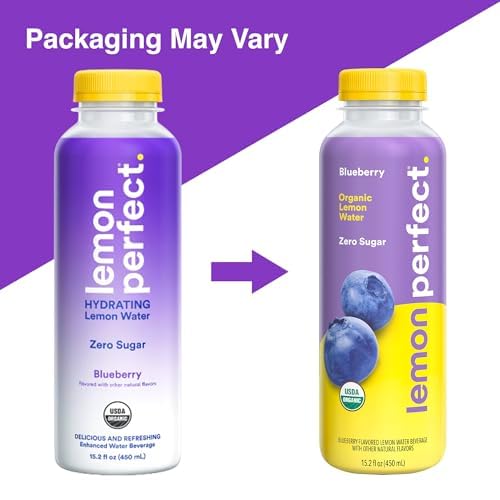 Lemon Perfect Blueberry, Hydrating Flavored Lemon Water, Zero Sugar, Delicious and Refreshing, Organic, 15.2 fl oz Bottle