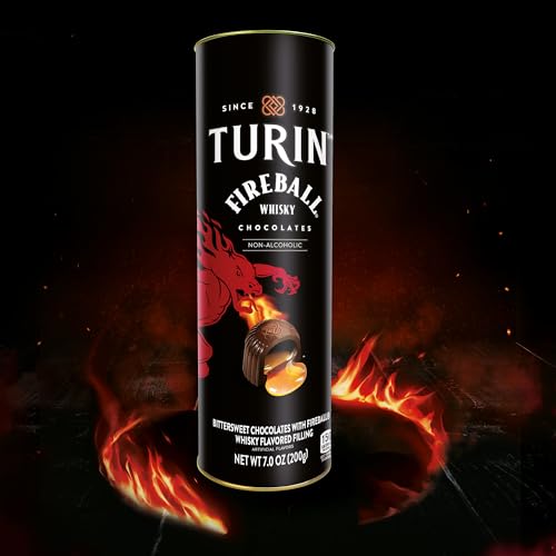 Turin Dark Chocolate Truffles with Fireball Whisky Flavor, 7oz Tube, Black