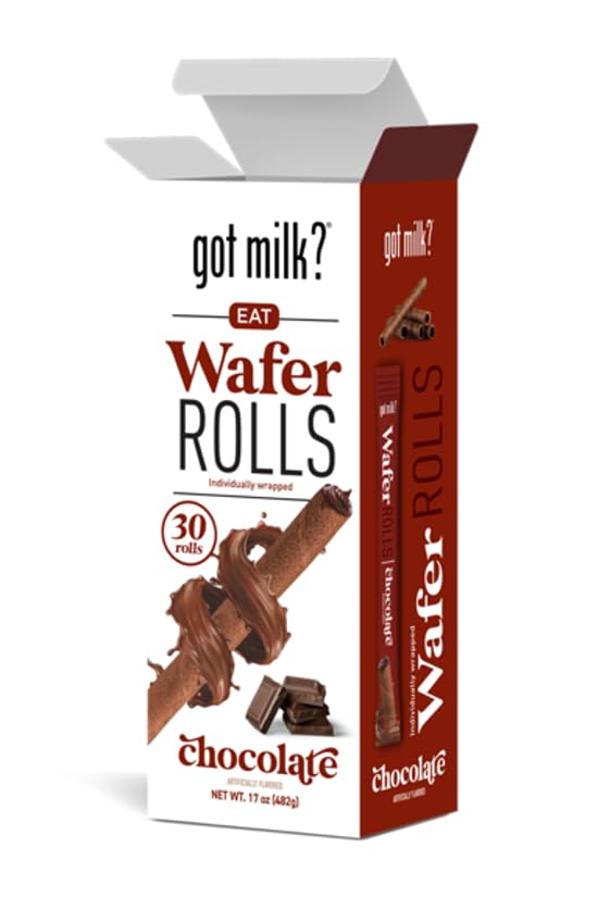 got milk? Wafer Rolls, Chocolate, 17-ounce Box with 30 Rolls, Individually Wrapped Rolled Wafer Spirals with Filling, Chocolate 