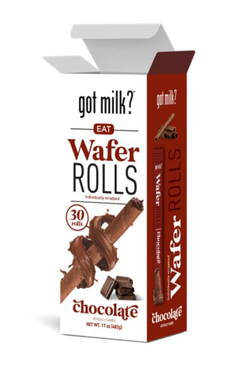 got milk? Wafer Rolls, Chocolate, 17-ounce Box with 30 Rolls, Individually Wrapped Rolled Wafer Spirals with Filling, Chocolate 