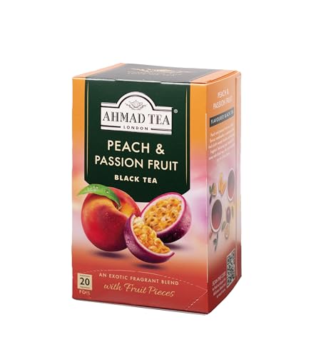 Ahmad Tea Black Tea, Peach & Passion Fruit Teabags, 20 Ct (Pack Of 1) - Caffeinated & Sugar-Free