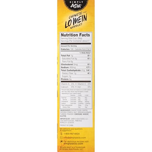 Simply Asia Lo Mein Noodles, Chinese Style, No MSG, For Cold Noodle Soups, Vegetable Lo Mei, Chicken Lo Mein & Stir-Fries, 14 oz