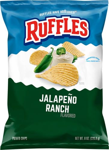 Ruffles Potato Chips, Jalapeno Ranch Flavored Snacks, 8 Oz Bag