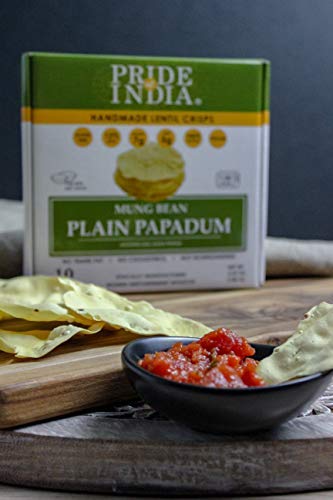 Pride Of India - Mung Bean Plain Papadum Lentil Crisp, Pack of 6-10 count (3.53oz - 100gm) - Protein Fiber & Iron Rich, Gluten-F