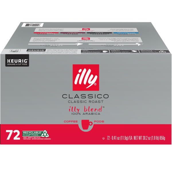 Illy Coffee K Cups - Classico Roast Coffee Pods for Keurig - Mild & Flavorful - 72 Count