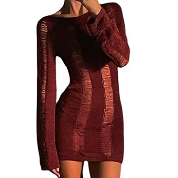 Pdxnyxx Long Sleeve Dress For Women Sexy Y2K Dress Y2K Sweater Bodycon Dresses For Women Y2K Tops (Claret,M,Medium)