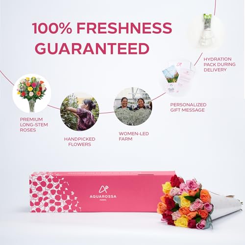 Aquarossa Farms - 12 Assorted Roses Bouquet, Mother'S Day Gifts, Flowers Fresh Bouquet, Flowers For Delivery, Gift Idea For Her