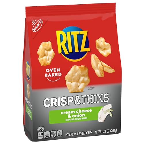Ritz Crisp And Thins Cream Cheese And Onion Chips, Party Snacks, Bulk Snacks, 6 - 7.1 Oz Bags