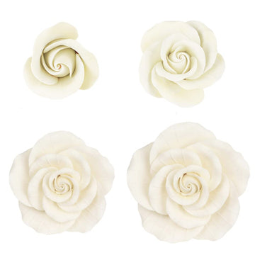 O'Creme Garden Roses Gumpaste Flower Set - White Edible Flowers For Cake Decorating - Sugar Paste Flower Decorations For Cakes,