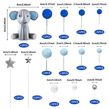 44 Pcs Elephant Cake Decoration Cute Baby Elephant Cake Decorations Pearl Balls Cake Picks Star Cake Topper Elephant Baby Shower