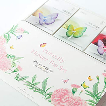 Kkokdam Tea Korean Gifts - Butterfly Tea Bags, Pink Tea Variety Pack - Tea Bag Sampler, Unique Tea Gifts, Fancy Tea Bags, Korean