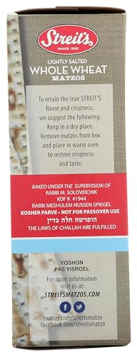 Streits MATZOS- Whole Wheat- LIGHTLY SALTED - Not For Passover - 11oz Box (Pack of 3)