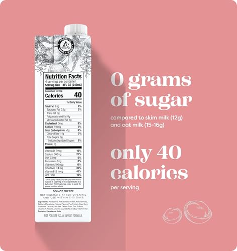 Milkadamia Macadamia Milk - Unsweetened Vanilla - 32 Fl Oz (Pack Of 6) - Lactose Free, Vegan, Shelf Stable, Plant Based, Non Dai
