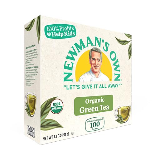 Newmans Own Organic Green Tea, 100 Individually Wrapped Tea Bags, Pack of 2, USDA Certified, Contains Caffeine