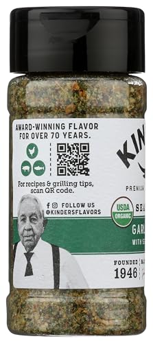 KINDER'S Organic Garlic Herb Sea Salt & Lemon Seasoning, 3.2 Oz - Flavorful All-Purpose Spice Blend for Cooking