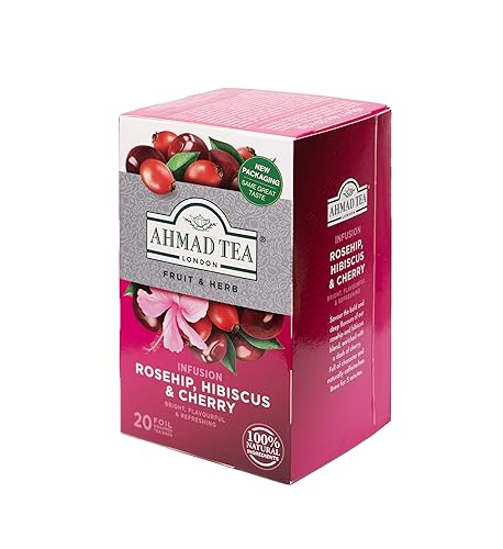 Ahmad Tea Rosehip & Cherry Infusion, 20-Count Tea Bags, Rosehip, Hibiscus & Cherry , 1.4 Oz, (Pack Of 6)