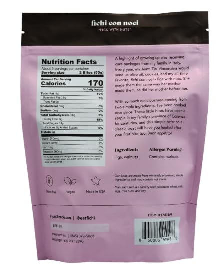 Fichi Fig & Walnut Bites, 1 Lb, No Added Sugars, Brown and Purple, 5x9x1 inches