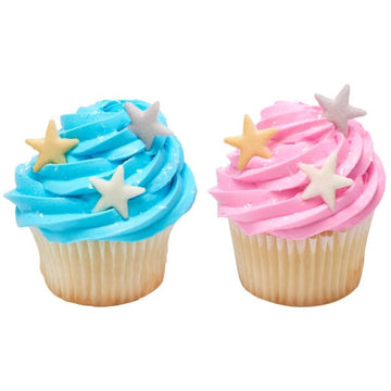 Mini Gold, Silver, And White Star Edible Sugar Cake Toppers, 24 Count