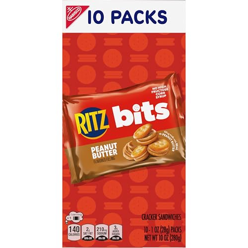 RITZ Bits Peanut Butter Sandwich Crackers, Bulk Lunch Snacks, 40 Snack Packs (4 Boxes)