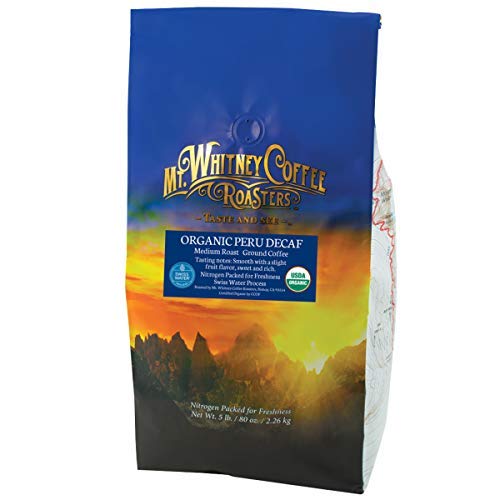 Mt. Whitney Organic Decaf Coffee, Swiss Water Process, Low Acid, Ground, 5 Lb