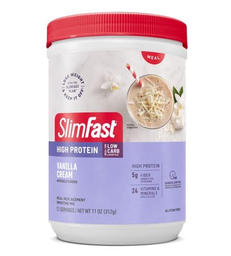 SlimFast Advanced Nutrition High Protein Meal Replacement Smoothie Mix, 20g Protein, 11.4 oz, Vanilla Cream, Model 79002