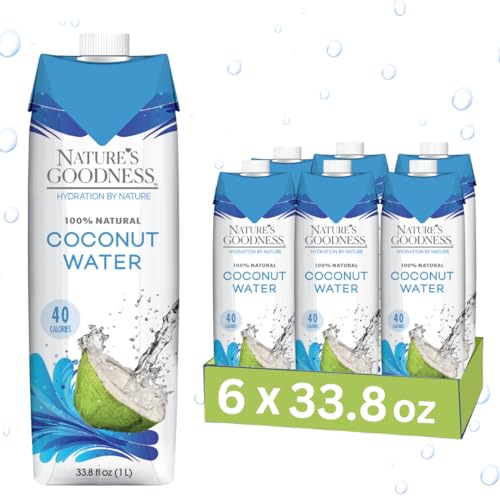 6 Pack of Natures Goodness Coconut Water - 33.82 Fl Oz 1(L) (No Pulp, Sugar Free, Vegan, Hydrating Naturally)