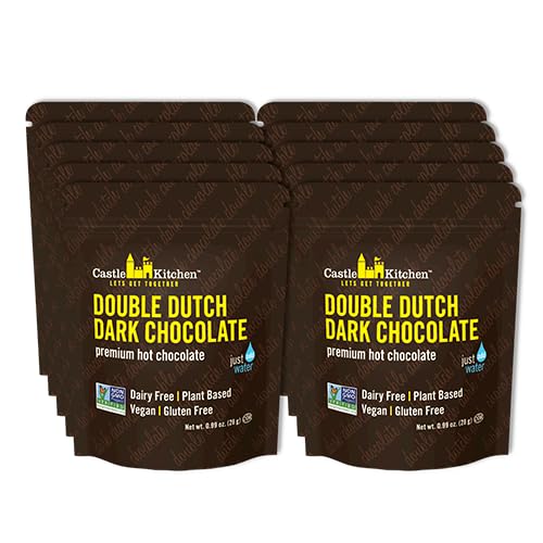 Castle Kitchen Hot Chocolate Sachets (10 Count) - Single Serve On-The-Go Cocoa - Just Add Water - Dairy Free, Vegan 1oz Bulk Pac