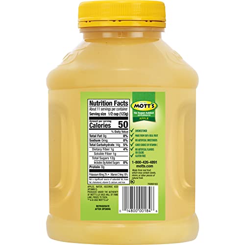 Mott s No Sugar Added Applesauce, 46 Oz Jar (Pack Of 8), Good Source Of Vitamin C, No Artificial Flavors