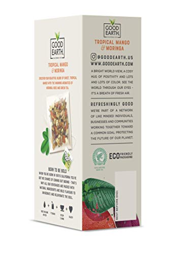 Good Earth Sensorial Blend Flavored Herbal Tea Tropical Mango and Moringa, No Artificial Color, No Preservatives, 15 Bag (Pack o