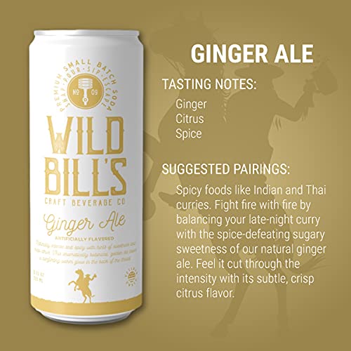 Wild Bills Ginger Ale Soda - Classic Craft Soda, Caffeine Free, Made with Pure Cane Sugar, 12 Oz, 12 Pack